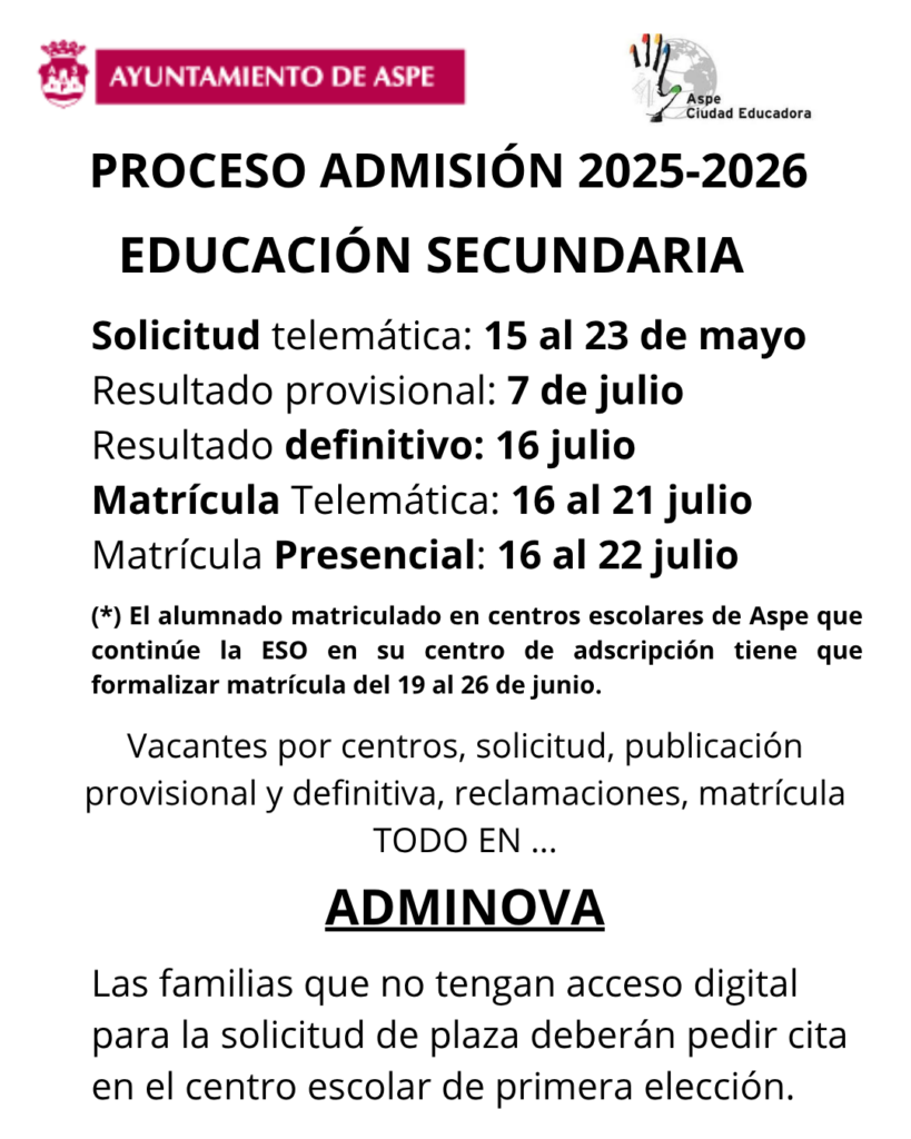 Calendario Admisión y Matrícula Educación Secundaria