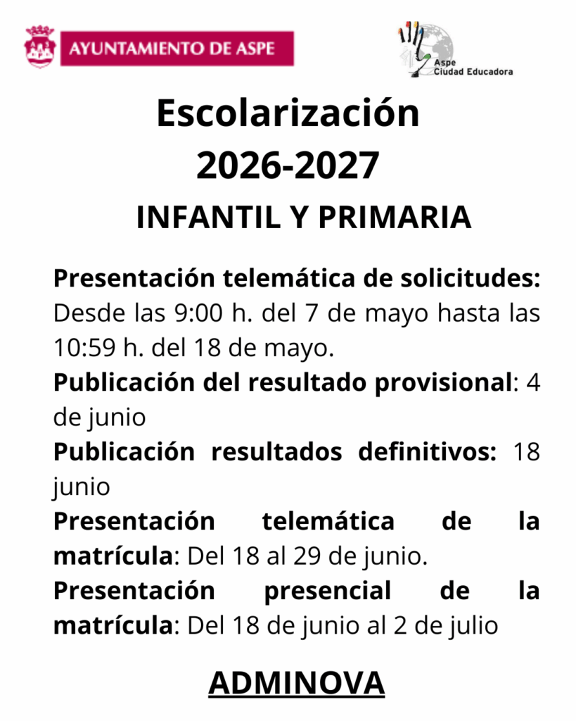 PROCESO DE ADMISIÓN Y MATRICULACIÓN CURSO ACADÉMICO 2026/2027 (INFANTIL Y PRIMARIA)