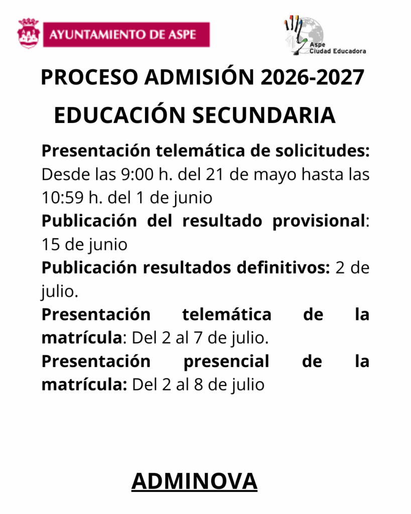 PROCESO DE ADMISIÓN Y MATRICULACIÓN CURSO ACADÉMICO 2026/2027 (EDUCACIÓN SECUNDARIA OBLIGATORIA-ESO)