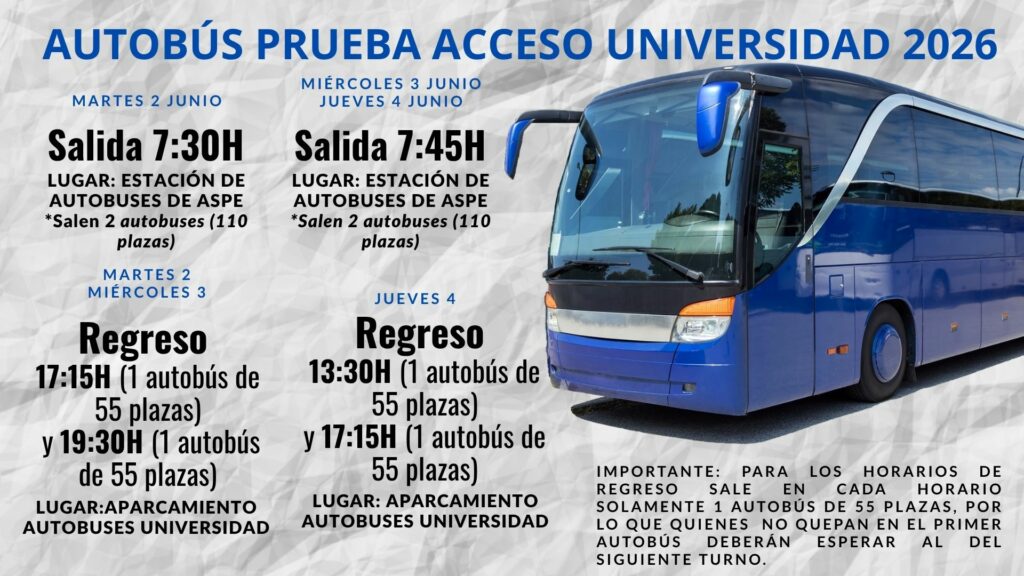 AUTOBÚS PRUEBA ACCESO UNIVERSIDAD 2026
